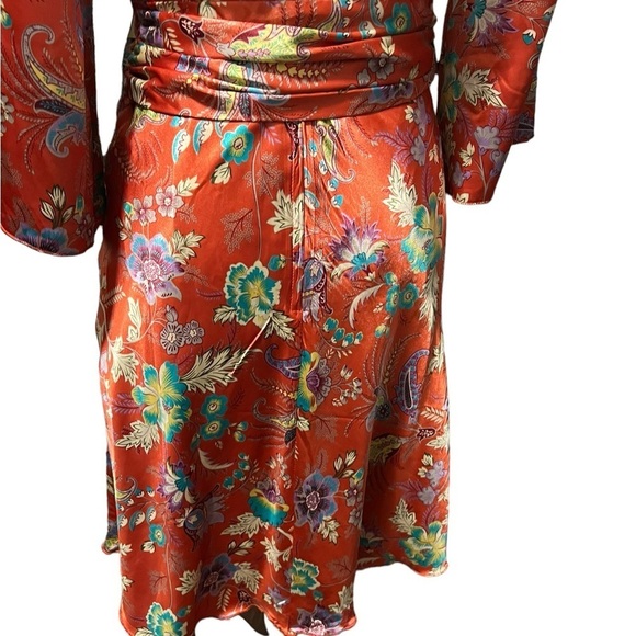 Y Apparel Kimono Style Floral Knee Length Dress Deep Pink Coral Flare Sleeve M - Picture 10 of 12